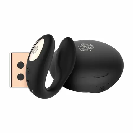 Rosy Gold C-Shape Black - Multi-Zone Vibrator with Luxury Charging Case