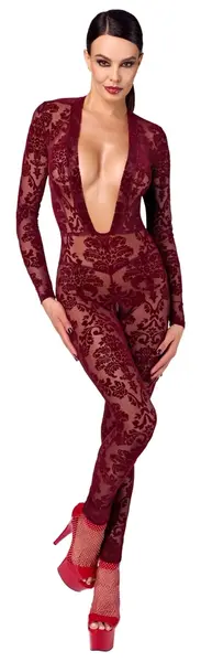 Noir Handmade Kink Royal Bodysuit Burgundy Red XL Velvet Print