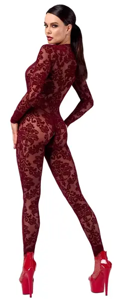 Noir Handmade Kink Royal Bodysuit Burgundy Red XL Velvet Print
