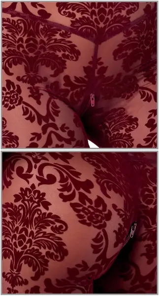 Noir Handmade Kink Royal Jumpsuit Burgundy Red L - Velvet Flock Print