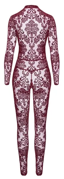 Noir Handmade Kink Royal Jumpsuit Burgundy Red L - Velvet Flock Print