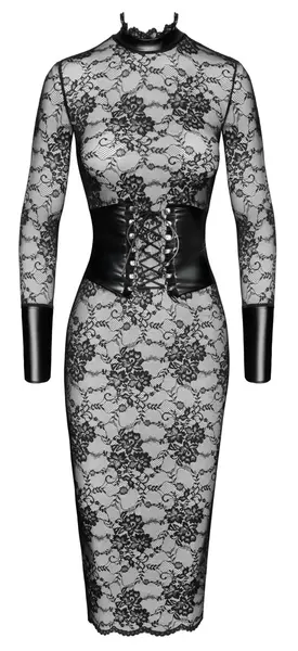 Noir Handmade Kink Royal Black Lace Midi Dress with Powerwetlook L