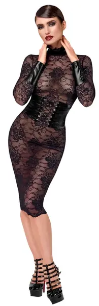 Noir Handmade Kink Royal Black Lace Midi Dress S - Adjustable Waist