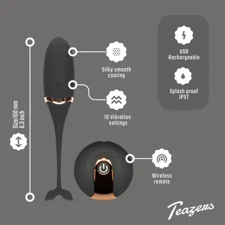 Teazers Vibrating Wireless Egg Black - 10-Mode Remote-Controlled Design