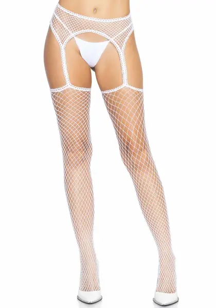 Leg Avenue White Mesh Pantyhose with Integrated Garter Belt, One Size
