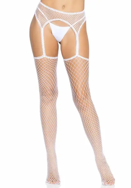 Leg Avenue White Mesh Pantyhose with Integrated Garter Belt, One Size