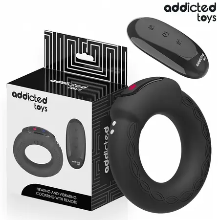 Addicted Toys Heating Effect Vibrating Silicone Ring with Remote, Black