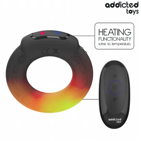 Addicted Toys Heating Effect Vibrating Silicone Ring with Remote, Black