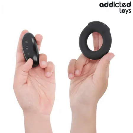 Addicted Toys Heating Effect Vibrating Silicone Ring with Remote, Black
