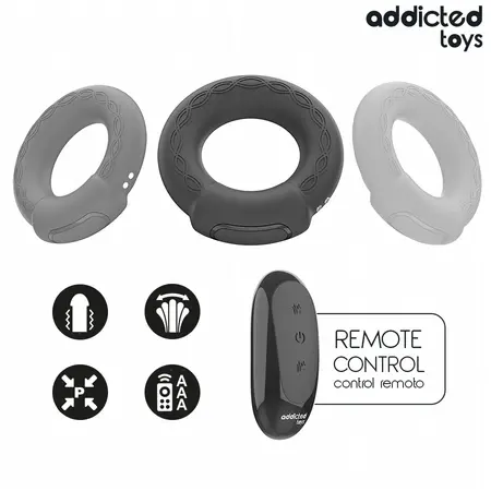 Addicted Toys Heating Effect Vibrating Silicone Ring with Remote, Black