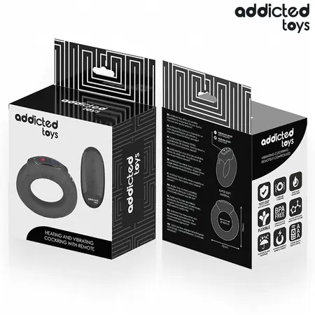 Addicted Toys Heating Effect Vibrating Silicone Ring with Remote, Black