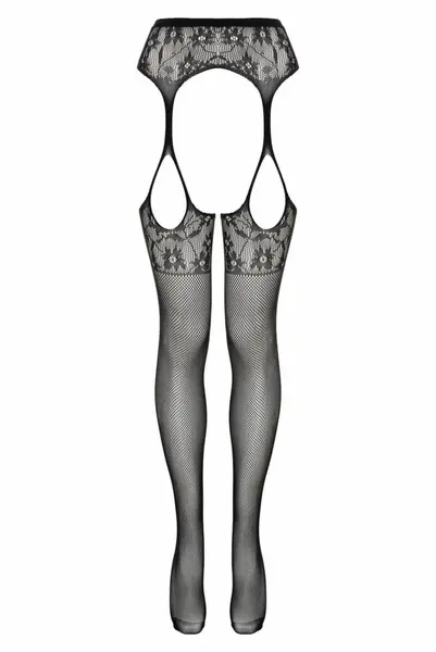 Sulita Black Fine Mesh Pantyhose with Lace Suspender Design