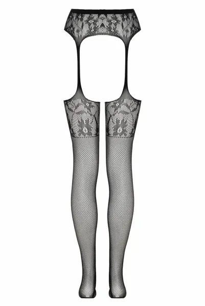 Sulita Black Fine Mesh Pantyhose with Lace Suspender Design