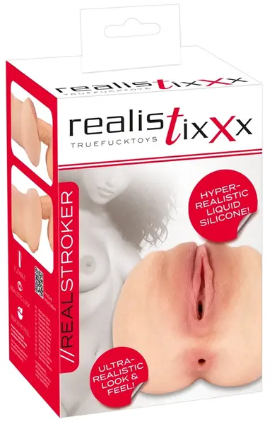 RealStroker анатомичен силиконов мастурбатор с два отвора, 17,5 см