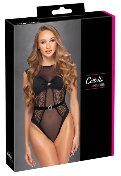 Cottelli Lingerie Body Rhinestones Black S/M - Elegant Lace Microfibre