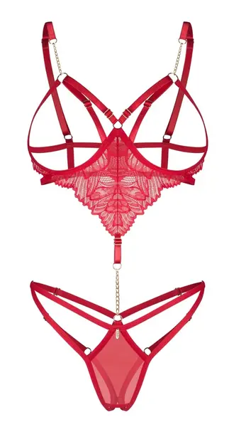 Obsessive Matildea Red Lace Body S/M - Gold Details & Adjustable Fit