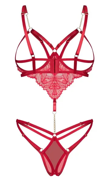 Obsessive Matildea Red Lace Body S/M - Gold Details & Adjustable Fit