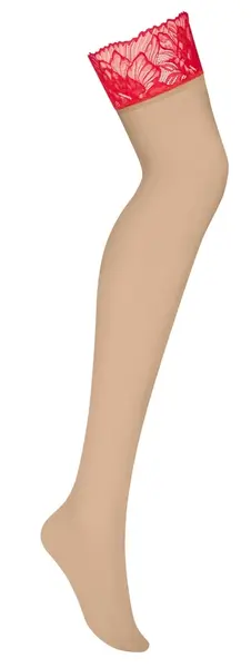 Obsessive Matildea Stockings 2XL/3XL Red Lace Nude Finish
