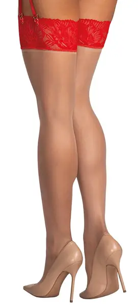 Obsessive Matildea Sheer Stockings S/M with Red Lace Top