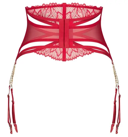 Obsessive Matildea Red Suspender Belt 2XL/3XL Adjustable Lace Gold Details
