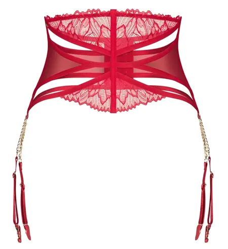 Obsessive Matildea Suspender Belt S/M Deep Red Adjustable Lace