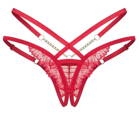 Obsessive Matildea Adjustable Red Lace Thong 2XL/3XL Gold Details