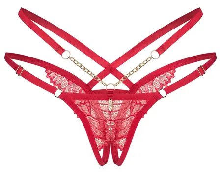 Obsessive Matildea Adjustable Strap Thong Red S/M with Gold Detail