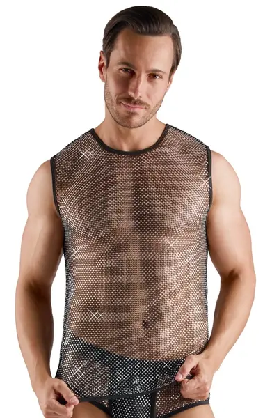 Svenjoyment Sleeveless Net Shirt Black with Sparkling Accents Size S