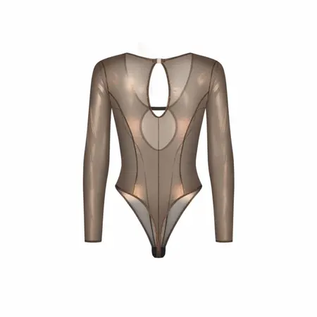 Obsessive Soranna Brown Long-Sleeved Sheer Mesh Elegant Teddy L/XL