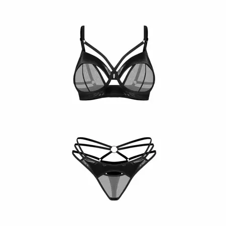 Obsessive Dominna 2-Piece Lingerie Set Black Adjustable Straps 2XL/3XL