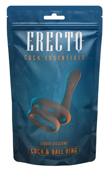 Erecto Liquid Silicone Dual Support Ring with Perineal Stimulator, Black