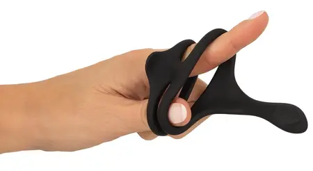 Erecto Liquid Silicone Dual Support Ring with Perineal Stimulator, Black
