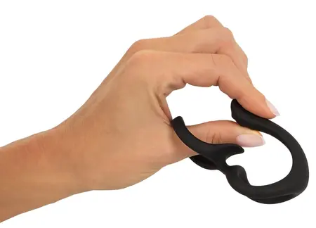 Erecto Liquid Silicone Dual Support Ring with Perineal Stimulator, Black