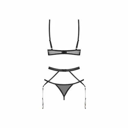 Obsessive Euridia 3-Piece Lingerie Set Black - Underwired Bra & Garter Belt XS/S