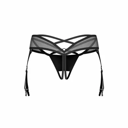 Obsessive Dominna Open-Front Thong Black with Adjustable Garter Straps