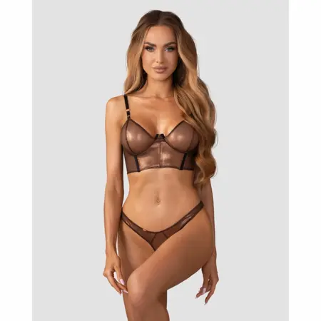 Obsessive Soranna Brown Corset Set with Structured Design & Garter Straps S/M
