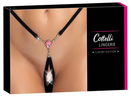 Cottelli Lingerie Adjustable Gem String S-L, Black with Pink Accent