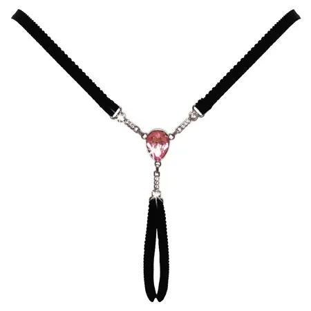 Cottelli Lingerie Adjustable Gem String S-L, Black with Pink Accent