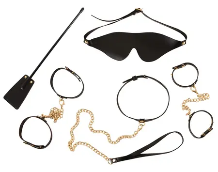 Bad Kitty Bondage Set Gold - 5-Piece Elegant Black & Gold Accessory Kit