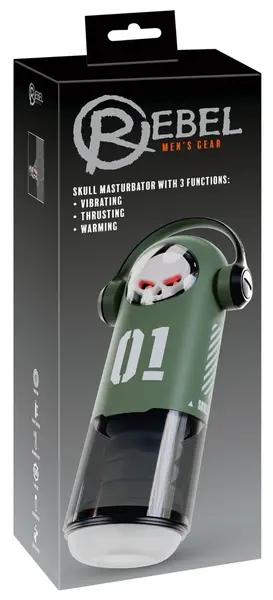 SKULL 3F тласкащ вибратор със затопляне, черен, 30 см