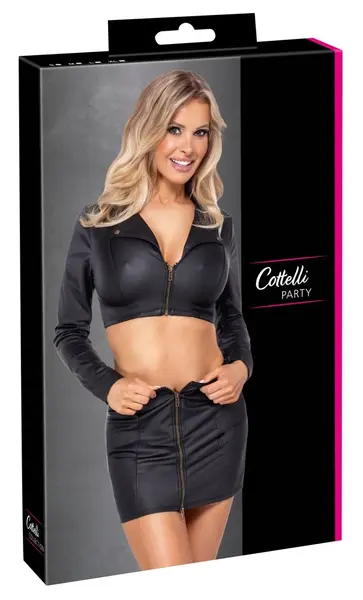 Cottelli PARTY Set - Black Matte Top & Mini Skirt, XL, Decorative Details