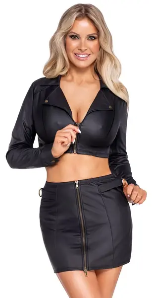 Cottelli PARTY Set - Black Matte Top & Mini Skirt, XL, Decorative Details