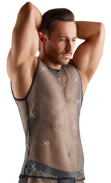 Svenjoyment Mesh Sleeveless Shirt 3XL with Sparkling Accents Black