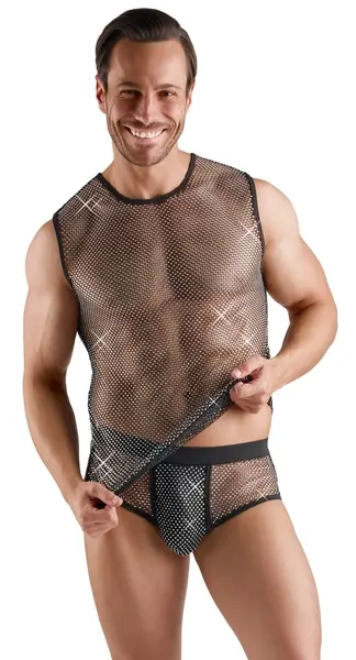 Svenjoyment Mesh Sleeveless Shirt 3XL with Sparkling Accents Black