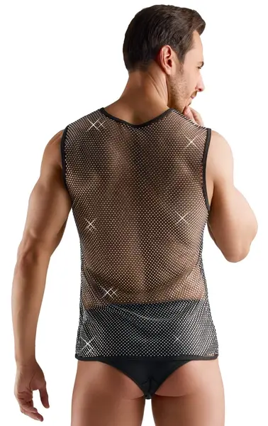 Svenjoyment Mesh Sleeveless Shirt 3XL with Sparkling Accents Black