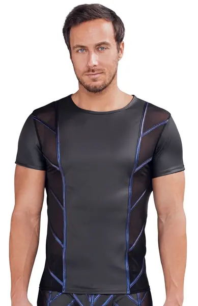 NEK Men's Fitted Shirt 3XL Matte Black & Metallic Blue Accents