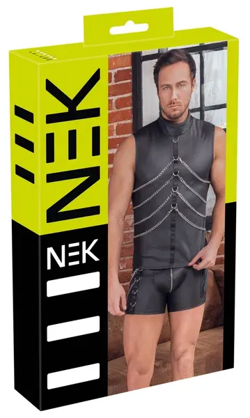 NEK Men's Sleeveless Matte Shirt 3XL with Chains and Stand-Up Collar