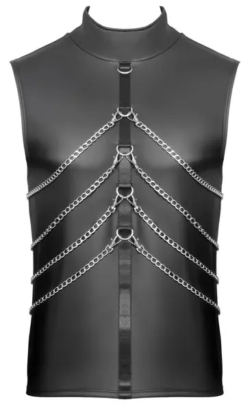 NEK Men's Sleeveless Matte Shirt XL with Chains & Stand-Up Collar