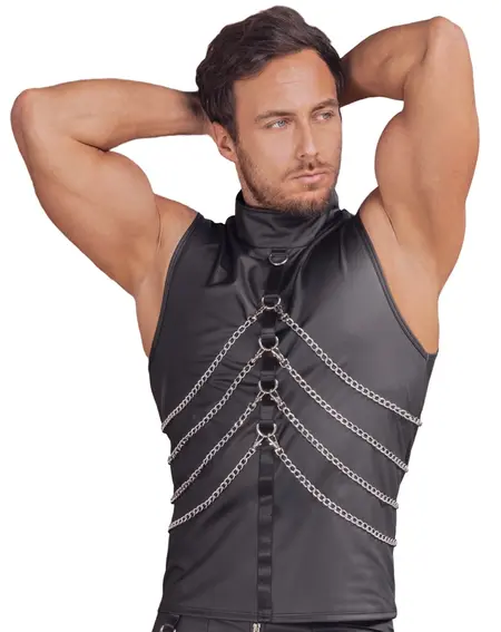 NEK Black Matte Sleeveless Shirt S with Chains and Stand-Up Collar