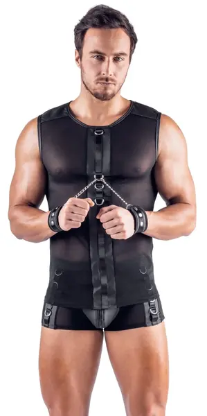 Svenjoyment Bondage Mesh Shirt 3XL with Matte Cuff System - Black